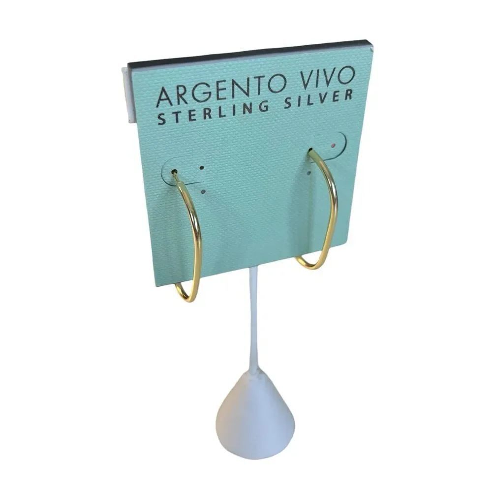 Argento Vivo Gold Tone Sterling Silver Elongated Hoop Earrings. - Picture 2 of 5